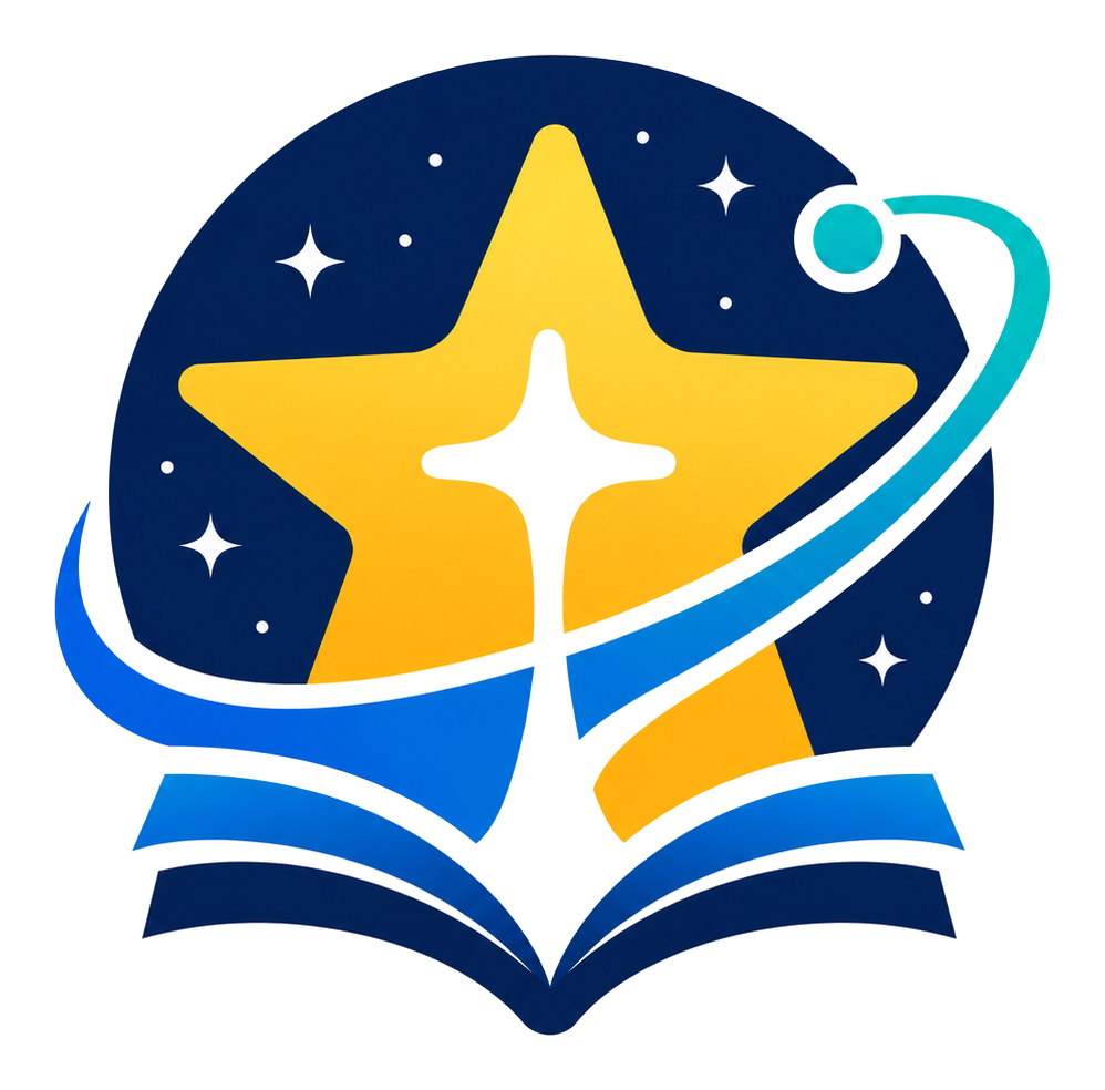Star Labs star, orbit and open-book emblem